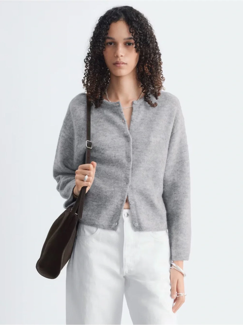 &Other Stories Grey Alpaca-Blend Button-Front Women’s Cardigan